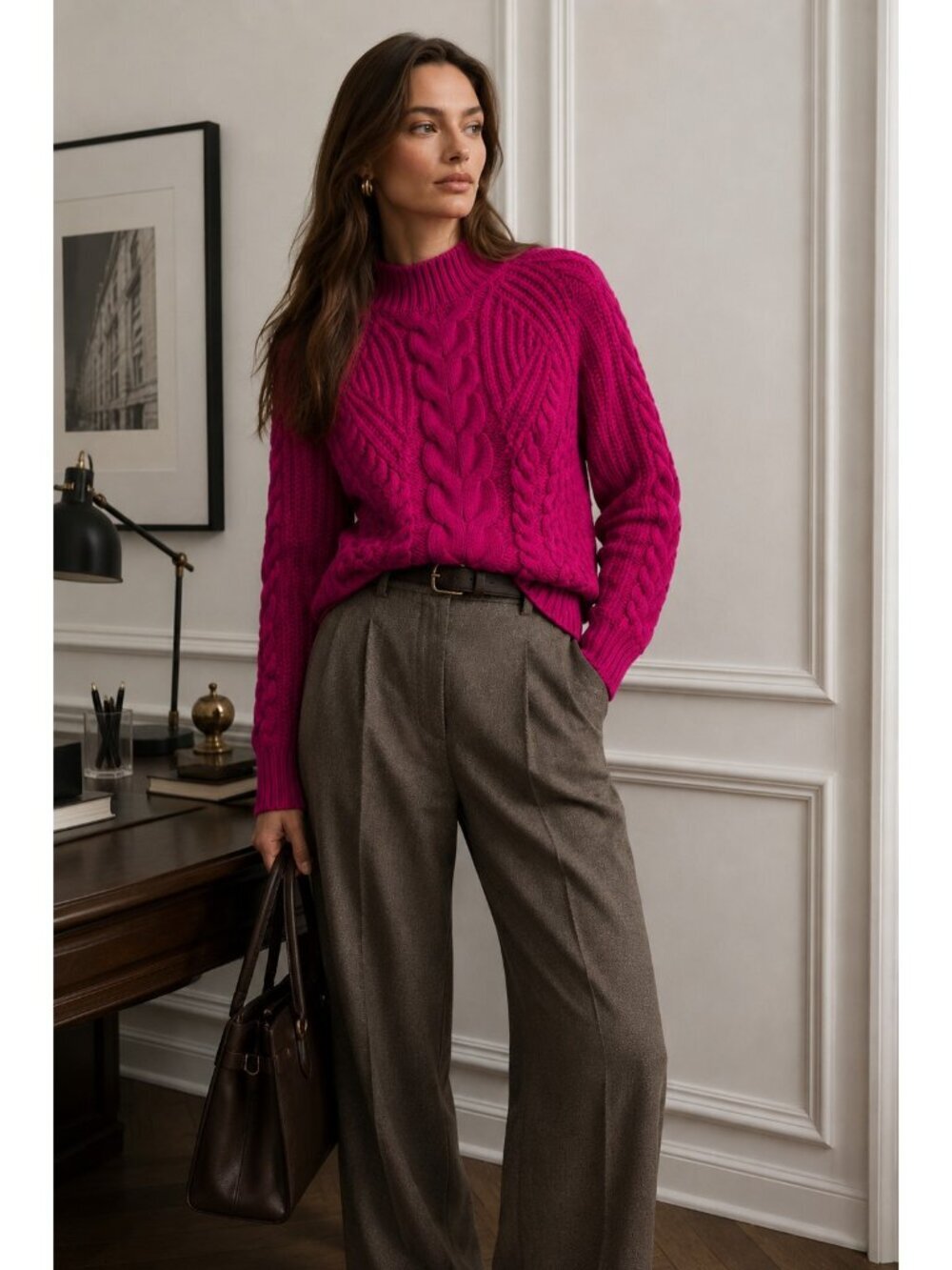 Banana Republic 100% Cashmere Cable Knit Sweater XS Pink Mock Neck Chunky Quiet
